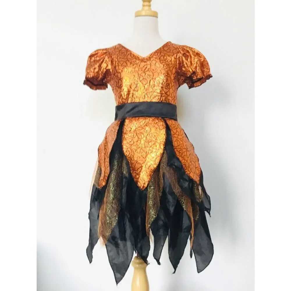 Kids Girls 8-10 Orange/Black Witch Halloween Costume - Picture 1 of 4